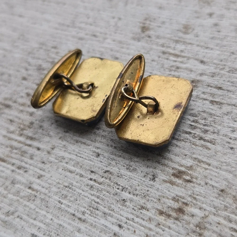 VTG Cameo Cufflinks Shirt Studs 2 Pairs Men Blue White Courting Couple Gold GUC